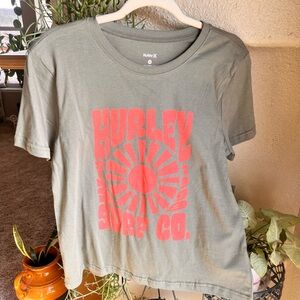 Hurley Olive Green Tee with Coral Graphic Sun